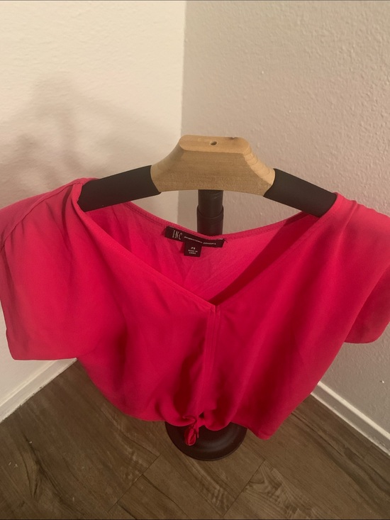 INC International Concepts Tops - INC International Concepts Bright Pink V-Neck Tie-Front Blouse